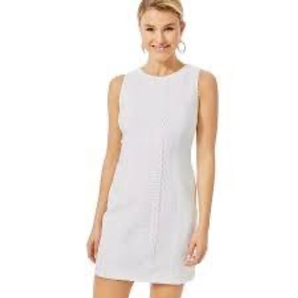 Lilly Pulitzer White Turtle Jacquard Lace Trim Shift Dress Size 6 Gold Zipper